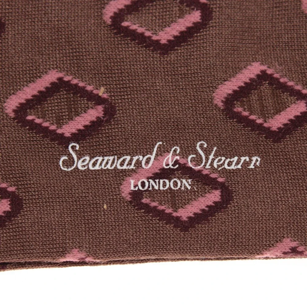 Seaward & Stearn NWOT Mid Calf Dress Socks One Size in Brown w/ Geometric Print
